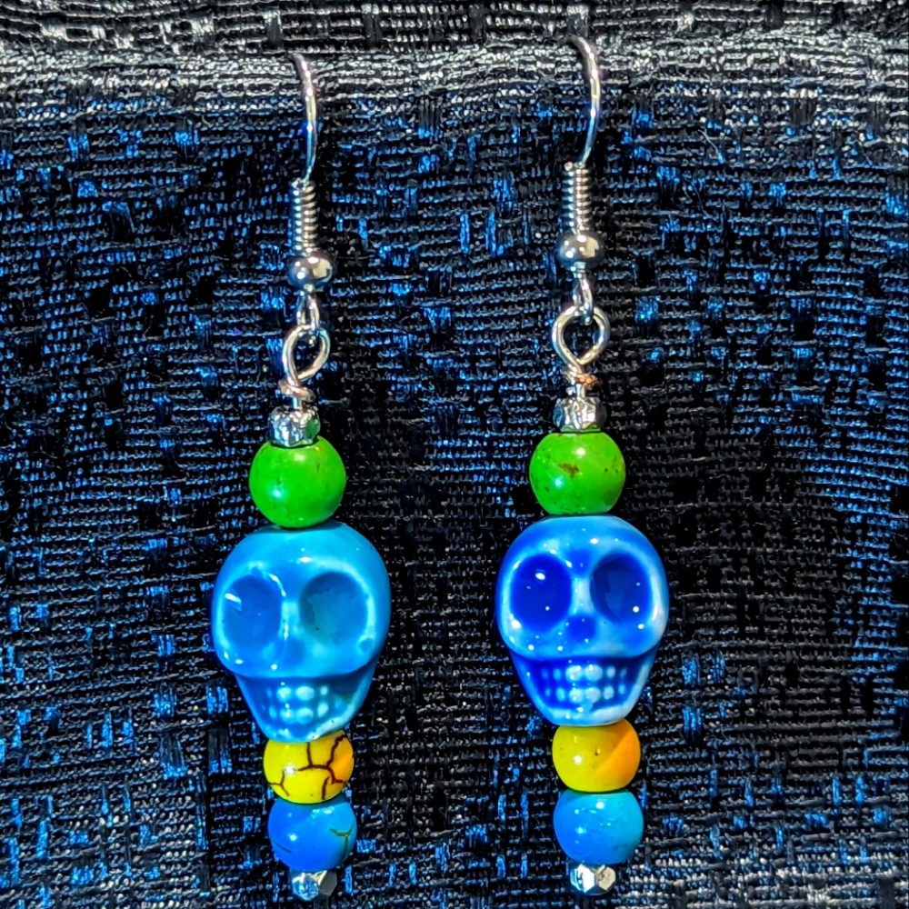 Halloween Colorful, Funky Ceramic Skull Earrings